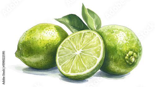 Wallpaper Mural watercolor illustration of green lime pile heap isolated on white background Torontodigital.ca