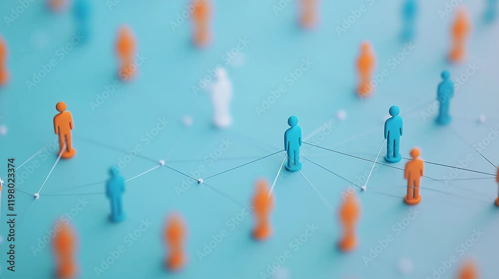 Minimalist organizational chart with human figures on a light background depicting a structured hierarchy with connecting lines	