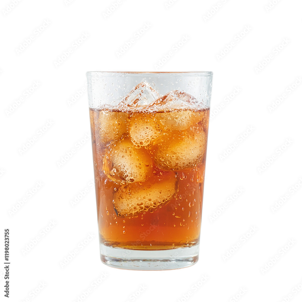 Refreshing iced tea in a clear glass condensation forming on the surface Refreshing iced tea in a clear glass condensation forming on the surface