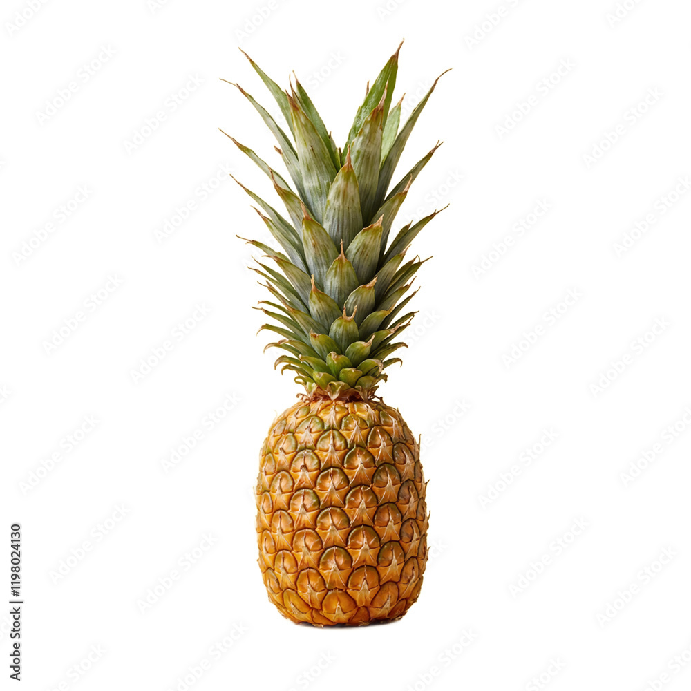 Fresh ripe pineapple with vibrant green crown on beige background Fresh ripe pineapple with vibrant green crown on beige background