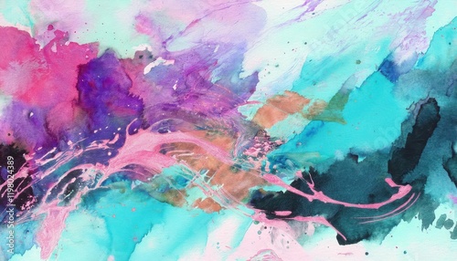 Vibrant and Whimsical Watercolor Abstraction Capturing the Tranquil Mood of a Starlit Night photo