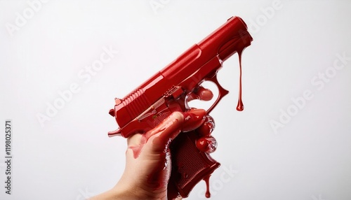Red Paint Dripping from a Handgun Symbolizing Violence