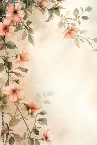Delicate pink flowers creating a serene border on soft background