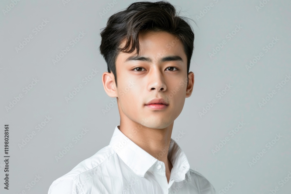 Studio portrait of young Asian businessman in white shirt. Studio portrait of young Asian businessman in white shirt.