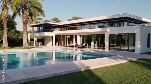 Wallpaper Mural Private luxury villa with a swimming pool and palms, captured in realistic 3D visualization with intricate details and natural beauty. Torontodigital.ca