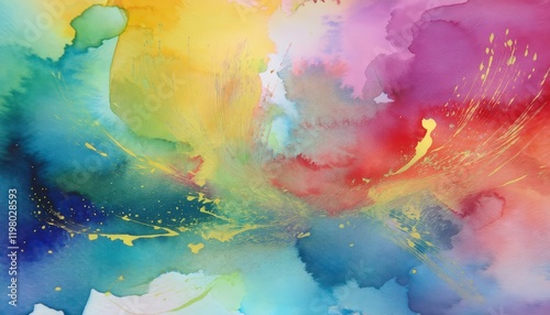 Vibrant Watercolor Abstraction Handpainted Splashes of Color and Texture Swirl in a Dreamy Waterland, Intriguing Viewers with an Imaginative Perspective on the Power of Artistic Expression. photo