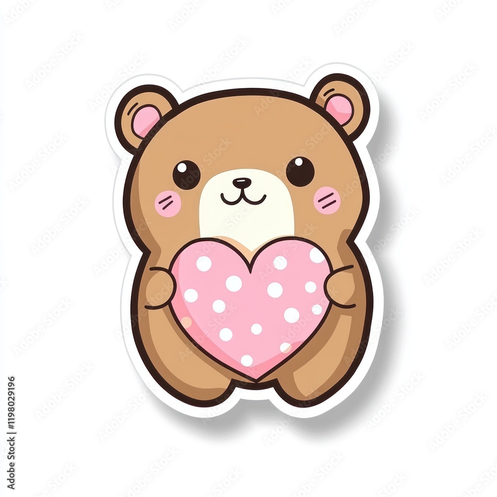 Cute bear holding heart, Valentine's Day, digital art, children's book illustration Cute bear holding heart, Valentine's Day, digital art, children's book illustration