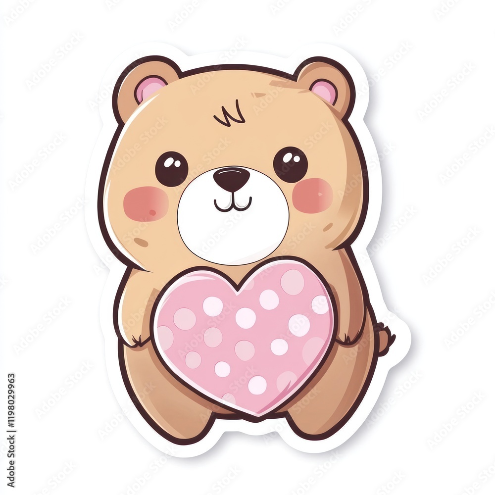 Cute bear holding pink heart sticker, ideal for design projects or decorative purposes Cute bear holding pink heart sticker, ideal for design projects or decorative purposes