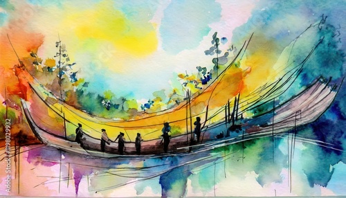 Vibrant Watercolor Abstraction Handpainted Swirls of Color and Texture Echoing the Feelings of Serenity and Creativity