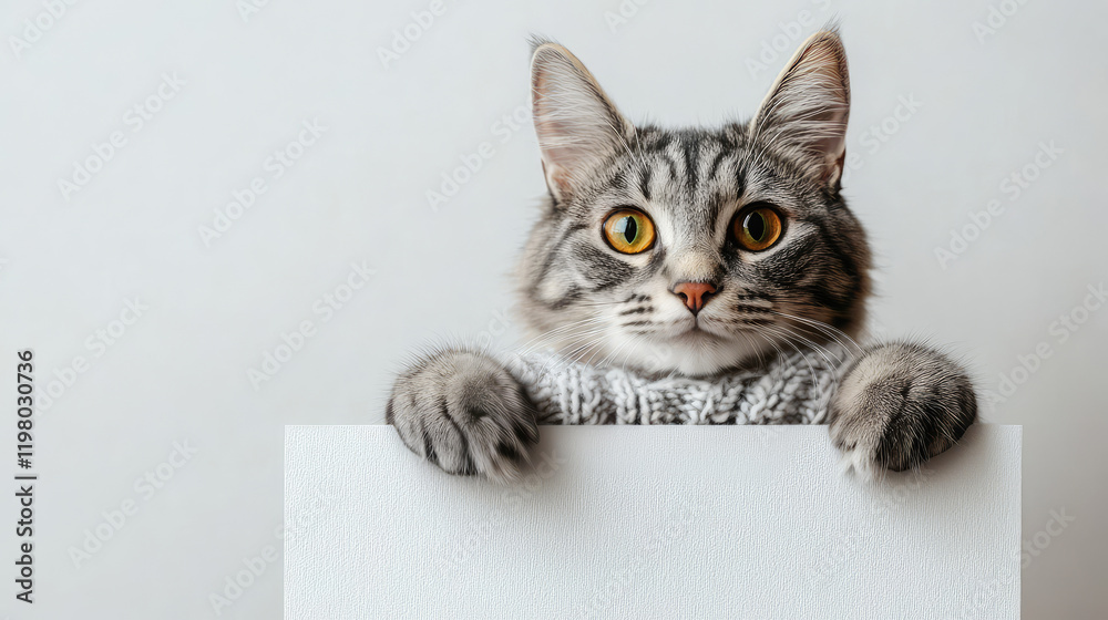 sign blank holding cat animal in soft clothes empty display board poster banner advertising background poster white happy message sign blank holding cat animal in soft clothes empty display board poster banner advertising background poster white happy message