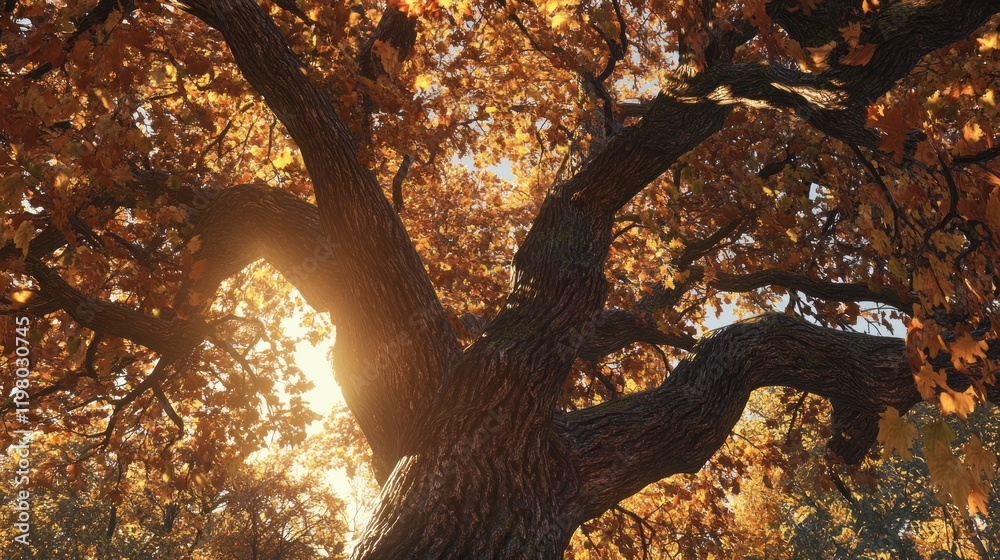 Fototapeta premium Autumn Tree With Sunlight