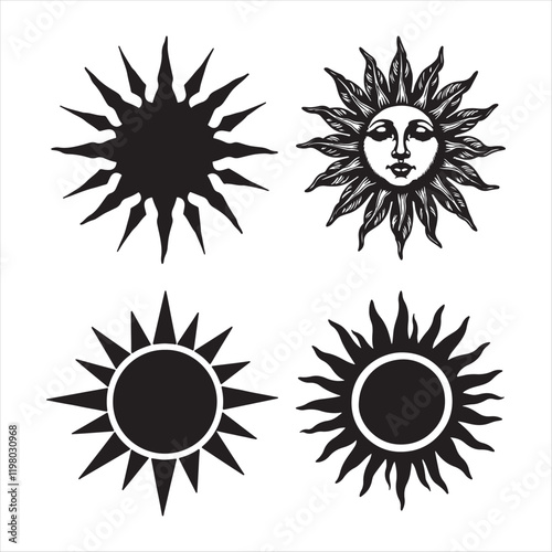 Four Stylized Sun Symbols for Graphic Design
