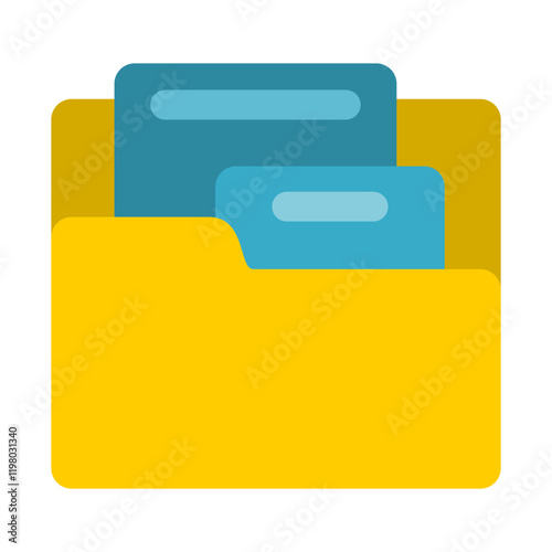 Folder icon in editable colors. Flat design illustration for archive, file, information, collection, document, directory, paperwork, portfolio. Editable EPS vector.