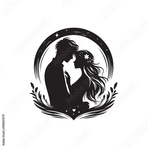 Black Color romantic couple silhouette design Vector Illustration, Solid White Background (14).eps