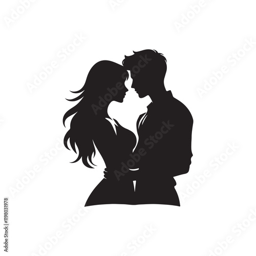 Black Color romantic couple silhouette design Vector Illustration, Solid White Background (27).eps