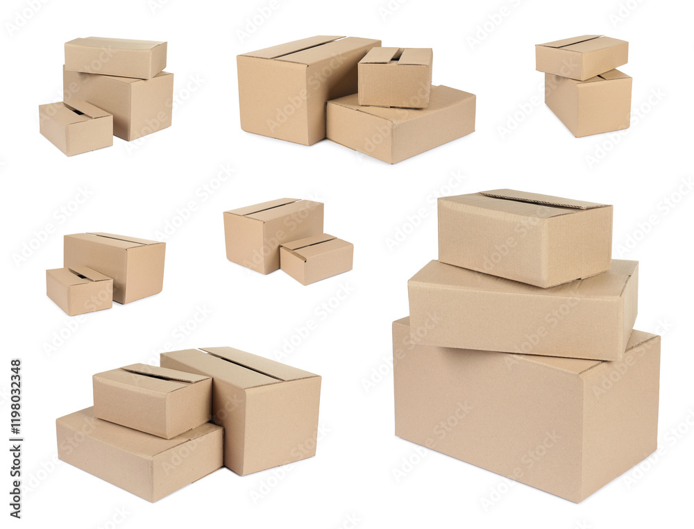 Many different parcels isolated on white, set Many different parcels isolated on white, set