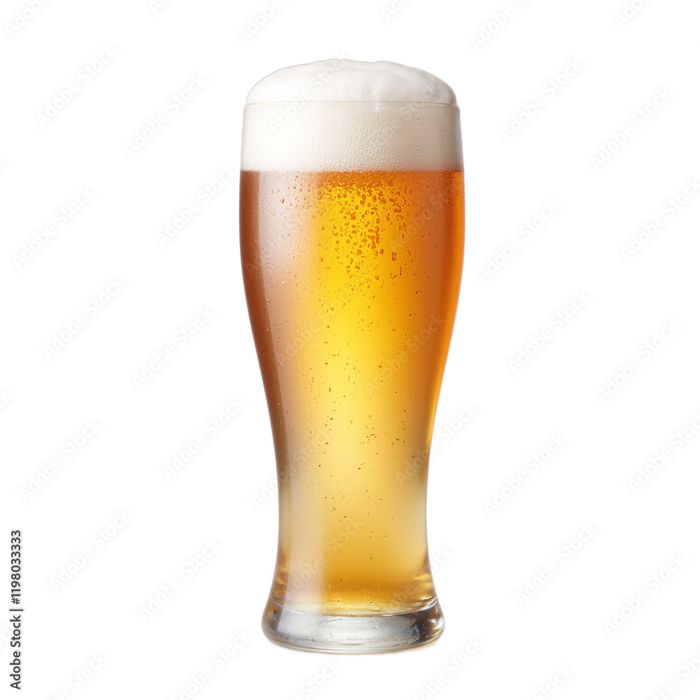 Refreshing golden beer in a frosty glass with thick foam Refreshing golden beer in a frosty glass with thick foam