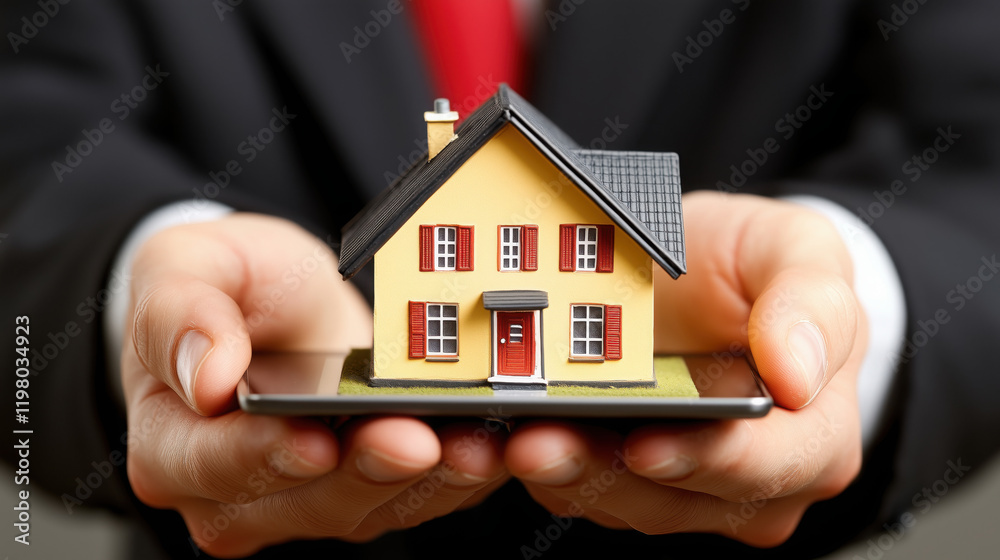 A real estate agent holding a miniature house model in one hand and a tablet in the other, showing property price trends, with a digital dashboard showcasing market insights in the background
A real estate agent holding a miniature house model in one hand and a tablet in the other, showing property price trends, with a digital dashboard showcasing market insights in the background