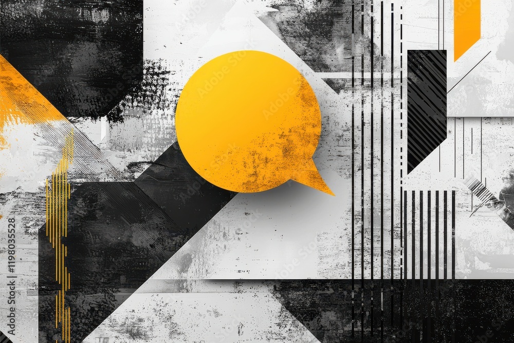 Fototapeta premium Abstract yellow speech bubble on modern geometric background