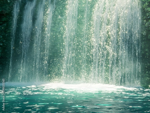 Glittering waterfall texture in blue and green tones