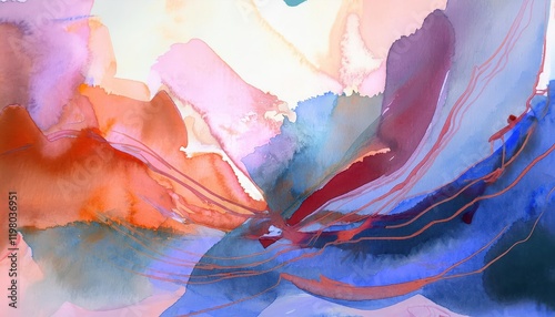 Vibrant Watercolor Abstraction Swirling Hues and Textures in a HandPainted Dreamscape, Inkling the Passionate Craftsmanship of the Modern Art Movement photo