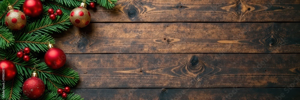 Wooden backdrop featuring festive Christmas ornaments , season, ornaments, element Wooden backdrop featuring festive Christmas ornaments , season, ornaments, element