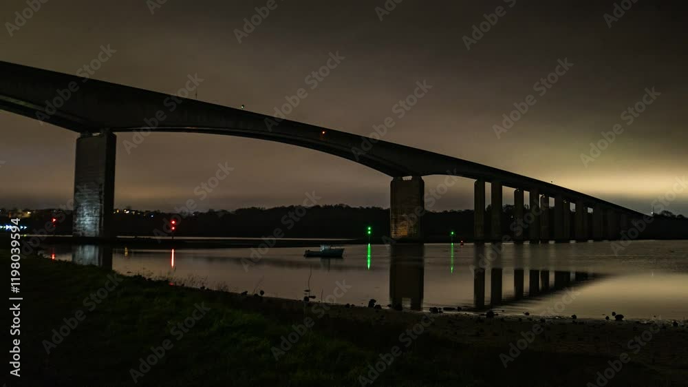 4k time lapse of the Orwell Bridge at night in Ipswich, Suffolk, UK