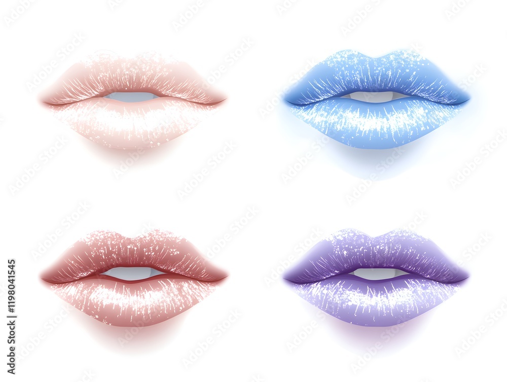 Obraz premium Four Pairs Of Glossy Lips In Various Pastel Shades