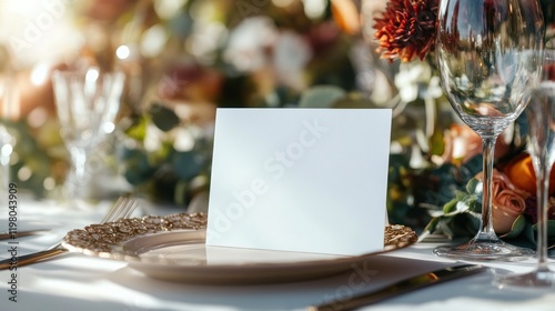 Elegant Wedding Place Card Mockup: Sunlit Outdoor Reception