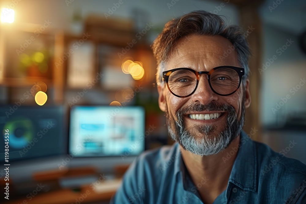 Portrait of a Male Technical Writer Embracing Technology and Happiness in his Office Portrait of a Male Technical Writer Embracing Technology and Happiness in his Office
