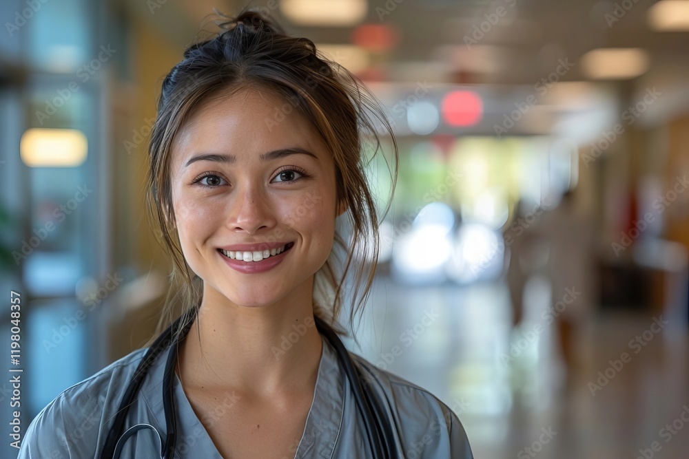 Obraz premium Smiling Female Interpreter/Translator in a Hospital: Bridging Language Gaps