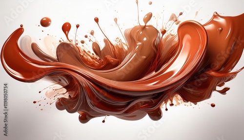 Vibrant Abstract Painterly Study in ReddishBrown Hues, Emulating Fluid Paint on a White Canvas, Suita at photo