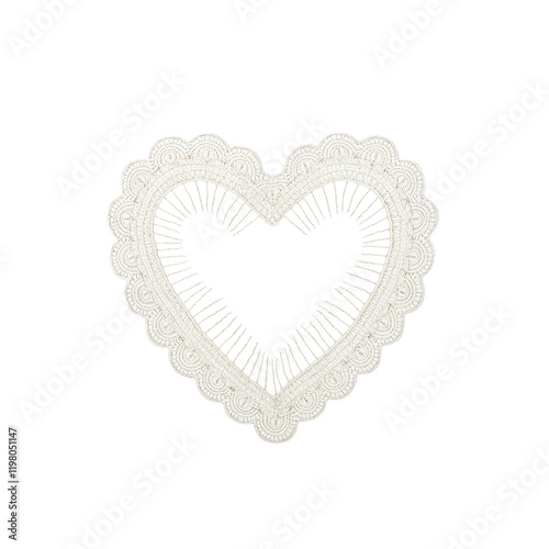Elegant heart shaped lace doily on white background photo