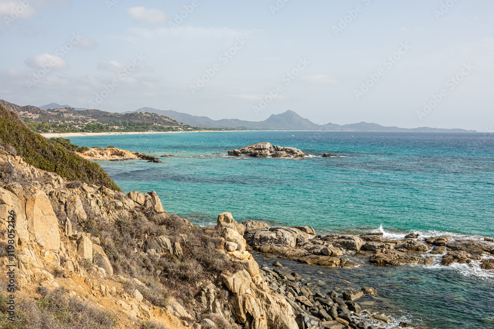 The most famous and beautiful beach of Costa Rei in Sardinia with the Peppino rock
