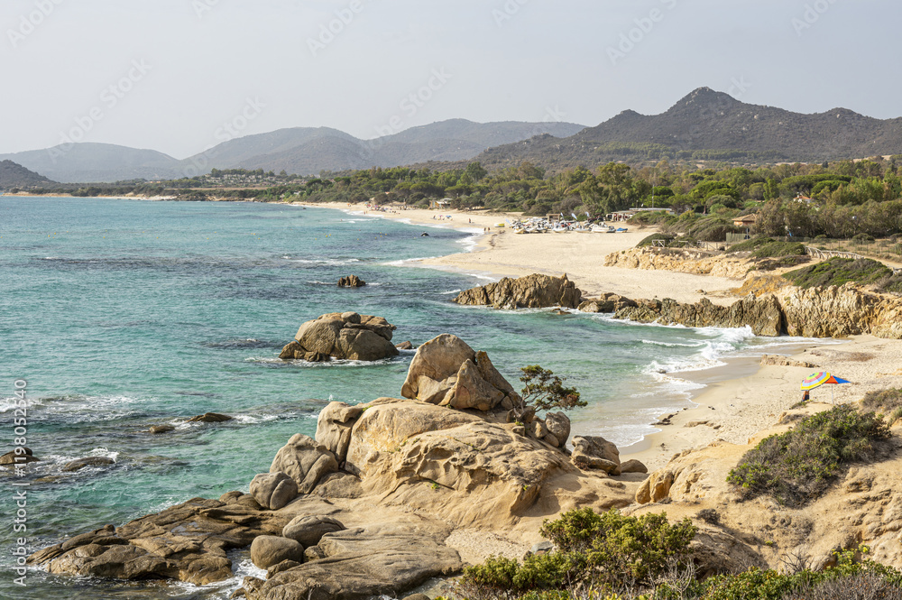 The famous beach of Costa Rei in Sardinia with turquoise and transparent water