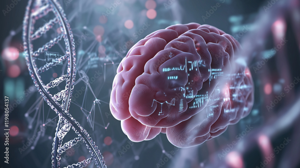custom made wallpaper toronto digitalFuturistic representation of the brain and DNA, highlighting advanced medical science