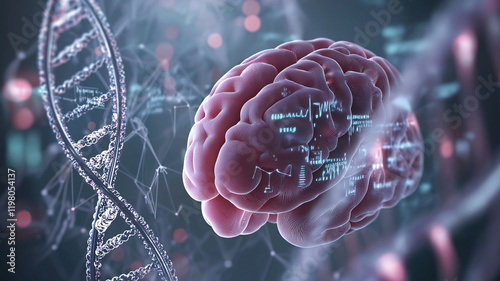 Futuristic representation of the brain and DNA, highlighting advanced medical science
