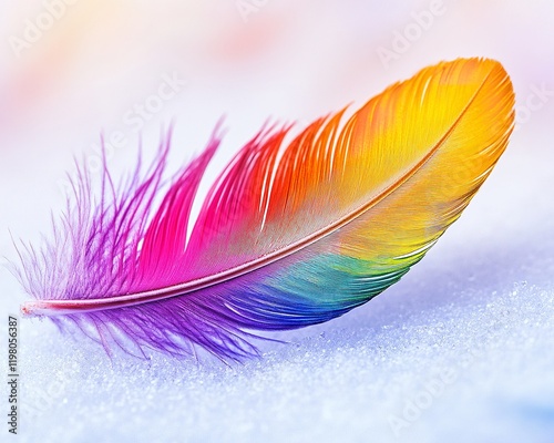 Macro Shot of a Rainbow-Painted Feather on a Soft White Surface in Stunning Clarity photo