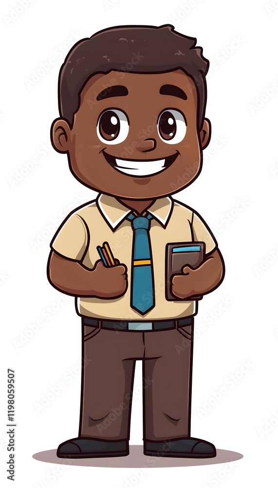 Happy Young African American Boy Student Holding Pencils and Wallet Happy Young African American Boy Student Holding Pencils and Wallet