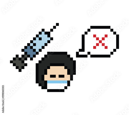 Pixel cartoon 8bit character man sick medicine patient remedy sick unwell feel decoration 8 bit male boy drug pill 8bit isolated PNG vector.