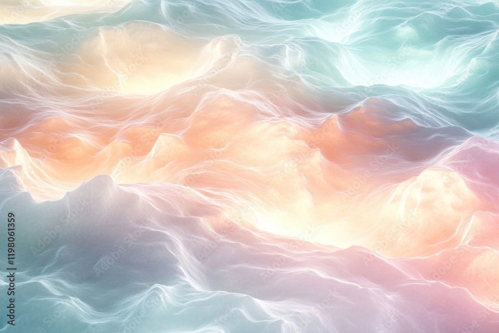 Fototapeta premium Waves of pastel colors blend harmoniously in a surreal ocean landscape at sunset