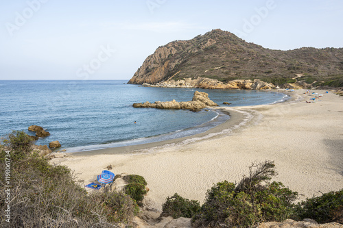 Fototapeta Naklejka Na Ścianę i Meble -  The beautiful beach of Cala Sa Figu in Costa Rei in Sardinia with very fine sand and clear blue water