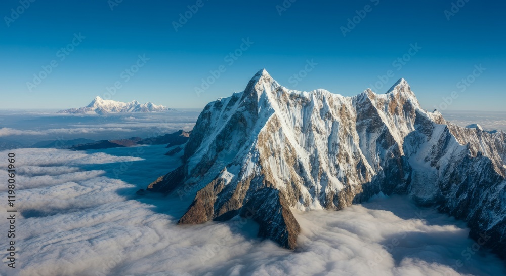 Obraz premium Mountain range with snow on the peaks and a blue sky