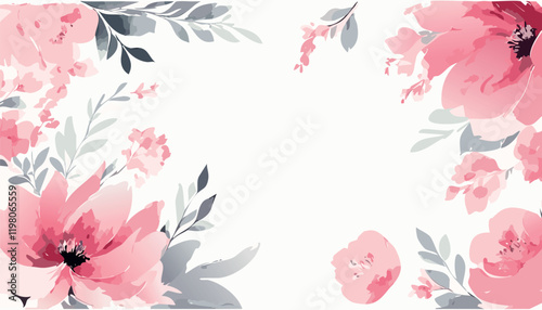 Abstract vector  art floral background vector, wallpaper with watercolor, leaf framed, flower, vivid foliage, aquarelle frame.