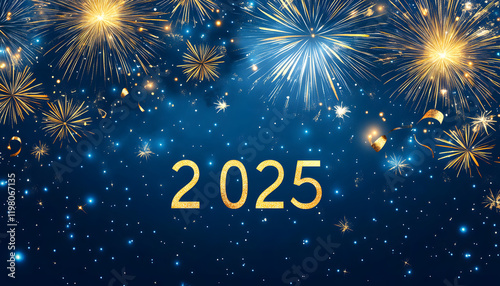 Wallpaper Mural Festive New Year 2025 Celebration with Colorful Fireworks and Glittering Stars Torontodigital.ca