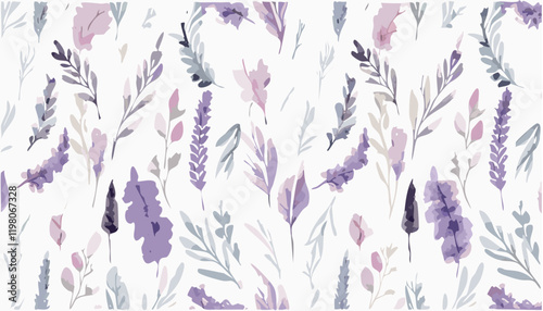Simple watercolor, aquarelle, lavander ornament , simple style, pastel colors, floral botanical background vector illustration.