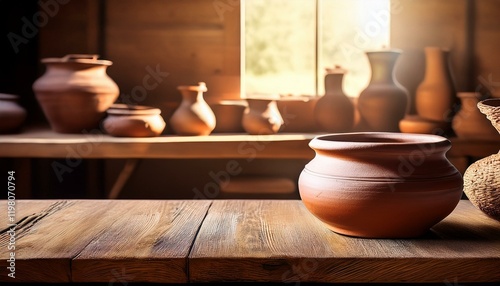 Wallpaper Mural clay jar on empty room table with rustic charm Torontodigital.ca