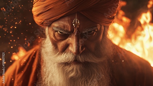 A close-up portrait of an old man with a long white beard and a turban, recognized as the Prophet of God photo