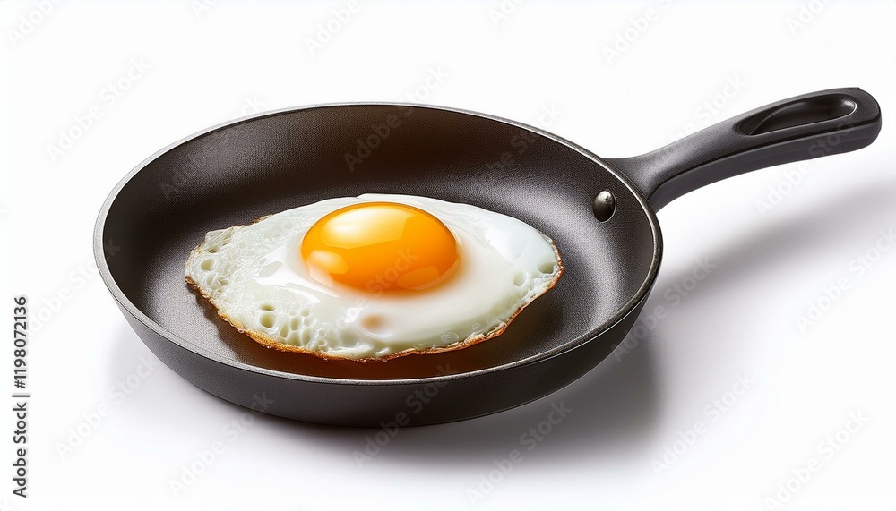 fried egg in frying pan isolated on white background fried egg in frying pan isolated on white background