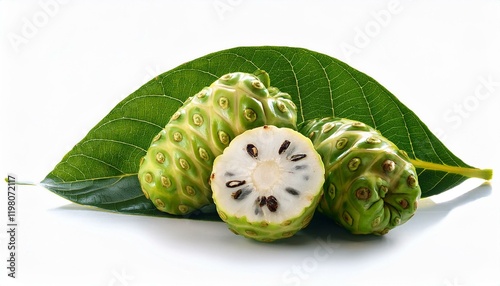 fresh noni fruits with leaves